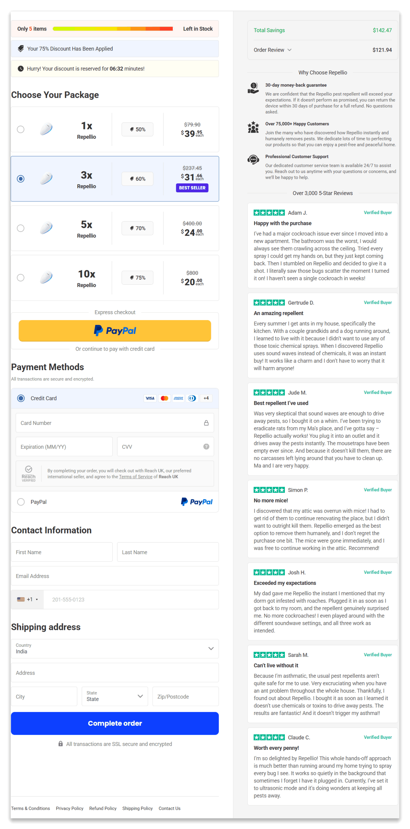 Repellio secure checkout page
